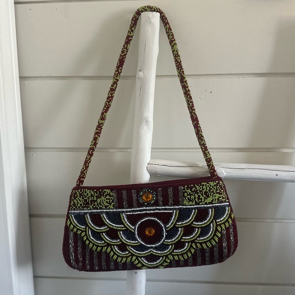 Handbags - Elegant Multicolor Beaded Women's Bag burgundy, blue green yellow